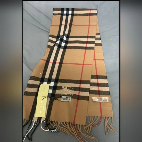 Tan and Black Burberry Checkered Scarf - Picture 2 of 3